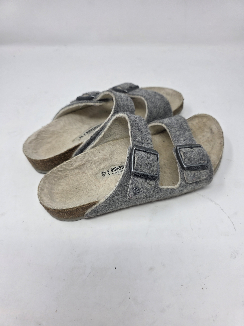 Birkenstock Arizona Shearling Wool Felt Sandals Grey EU 34 US Kids 3-3.5